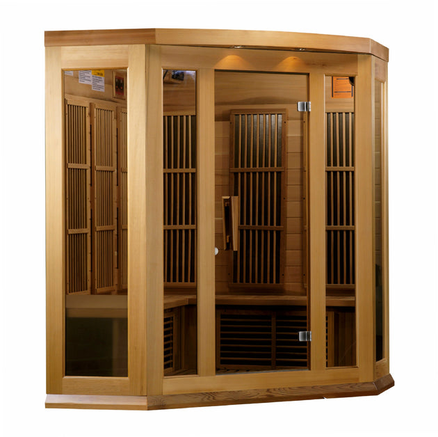 Golden Designs | Maxxus "Avignon" 3 Person Corner Near Zero EMF FAR IR Sauna | MX-K356-01-ZF CED