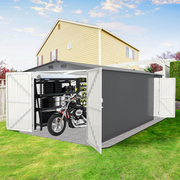Chery Industrial 10'x20' Metal Garage Shed with Double Front Doors, Side Entry Door