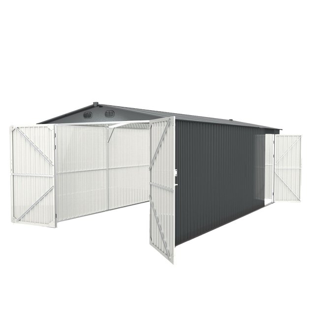 Chery Industrial | 10'x20' Metal Garage Shed with Double Front Doors, Side Entry Door