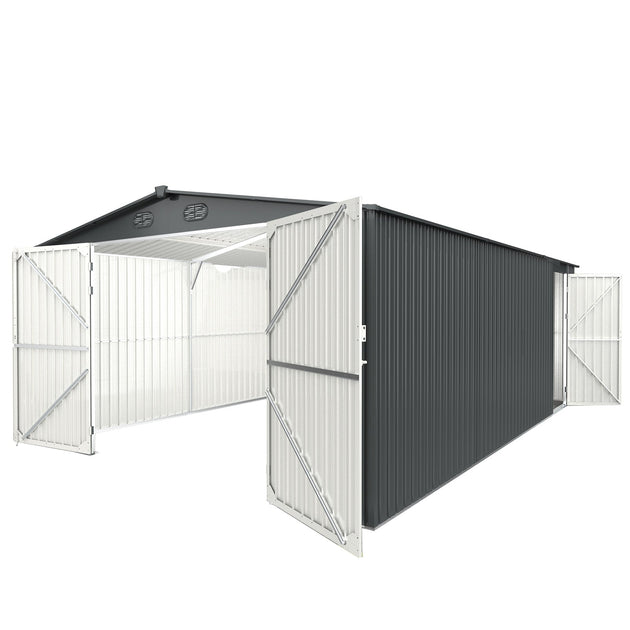 Chery Industrial | 13'x20' Metal Garage Shed with Double Front Doors, Side Entry Door