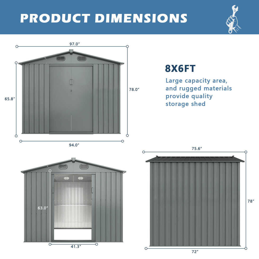 Chery Industrial 8'x6' Metal Storage Shed