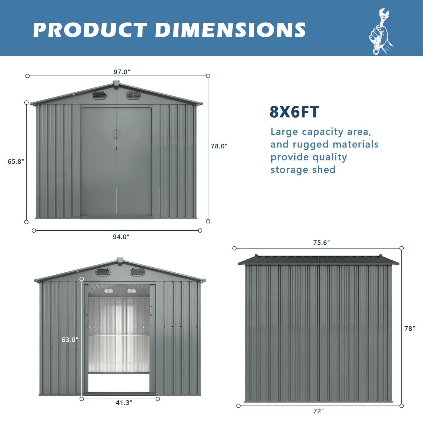 Chery Industrial 8'x6' Metal Storage Shed