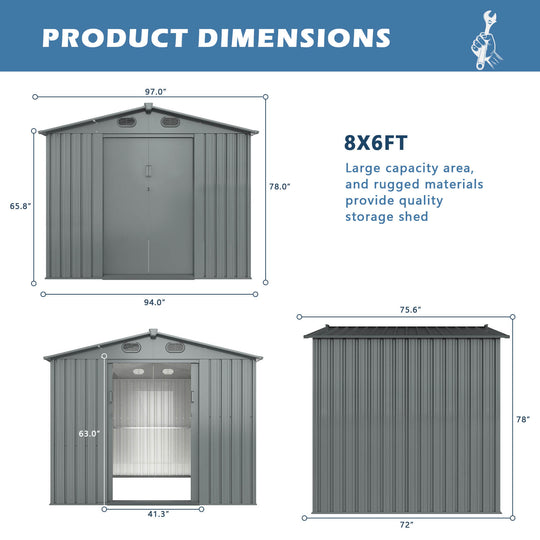 Chery Industrial 8'x6' Metal Storage Shed