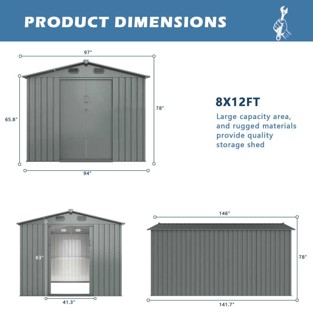 Chery Industrial 8'x12' Metal Storage Shed