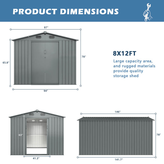 Chery Industrial 8'x12' Metal Storage Shed