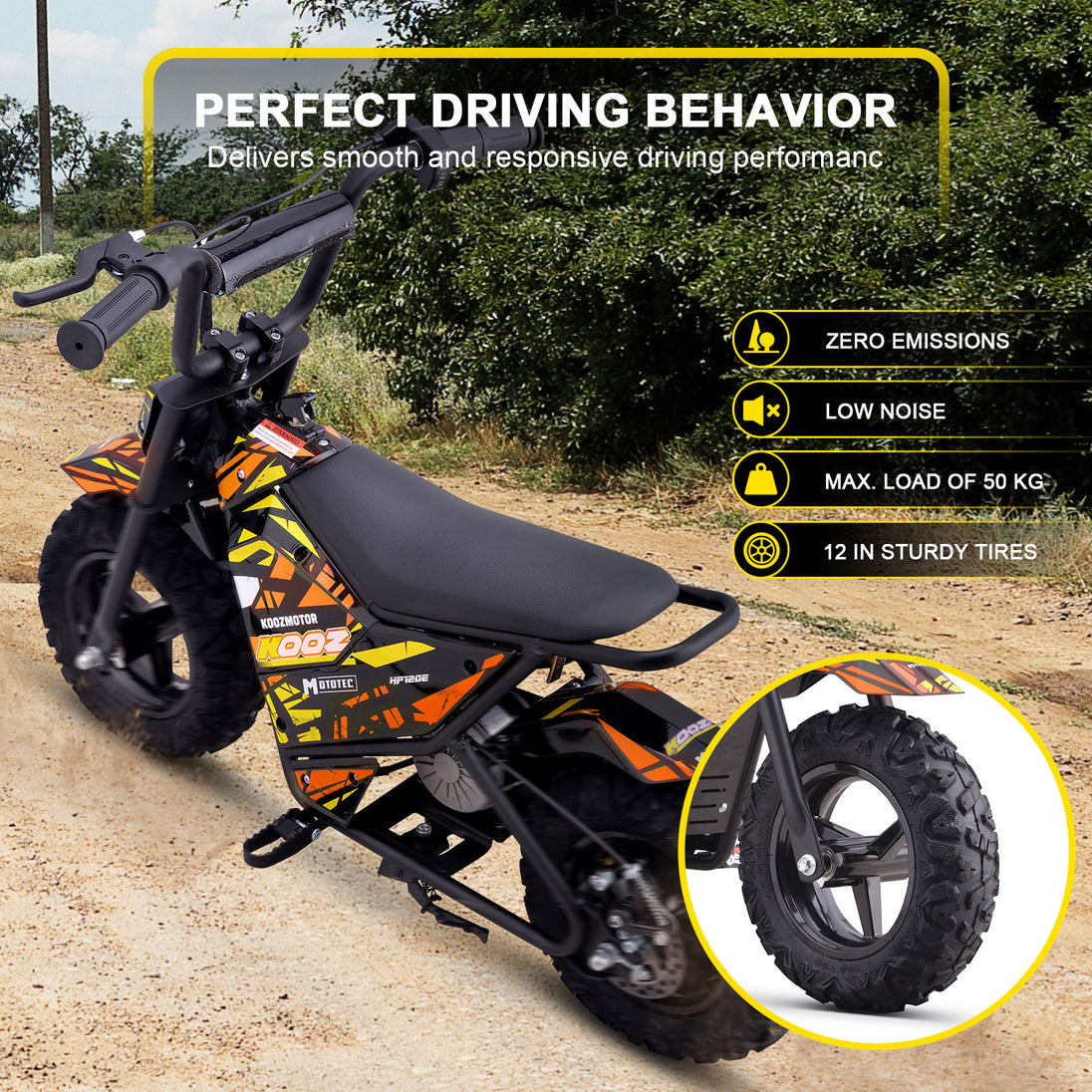 MotoTec 24v 250w (HP120E) Electric Powered Mini Bike Orange - Image 3