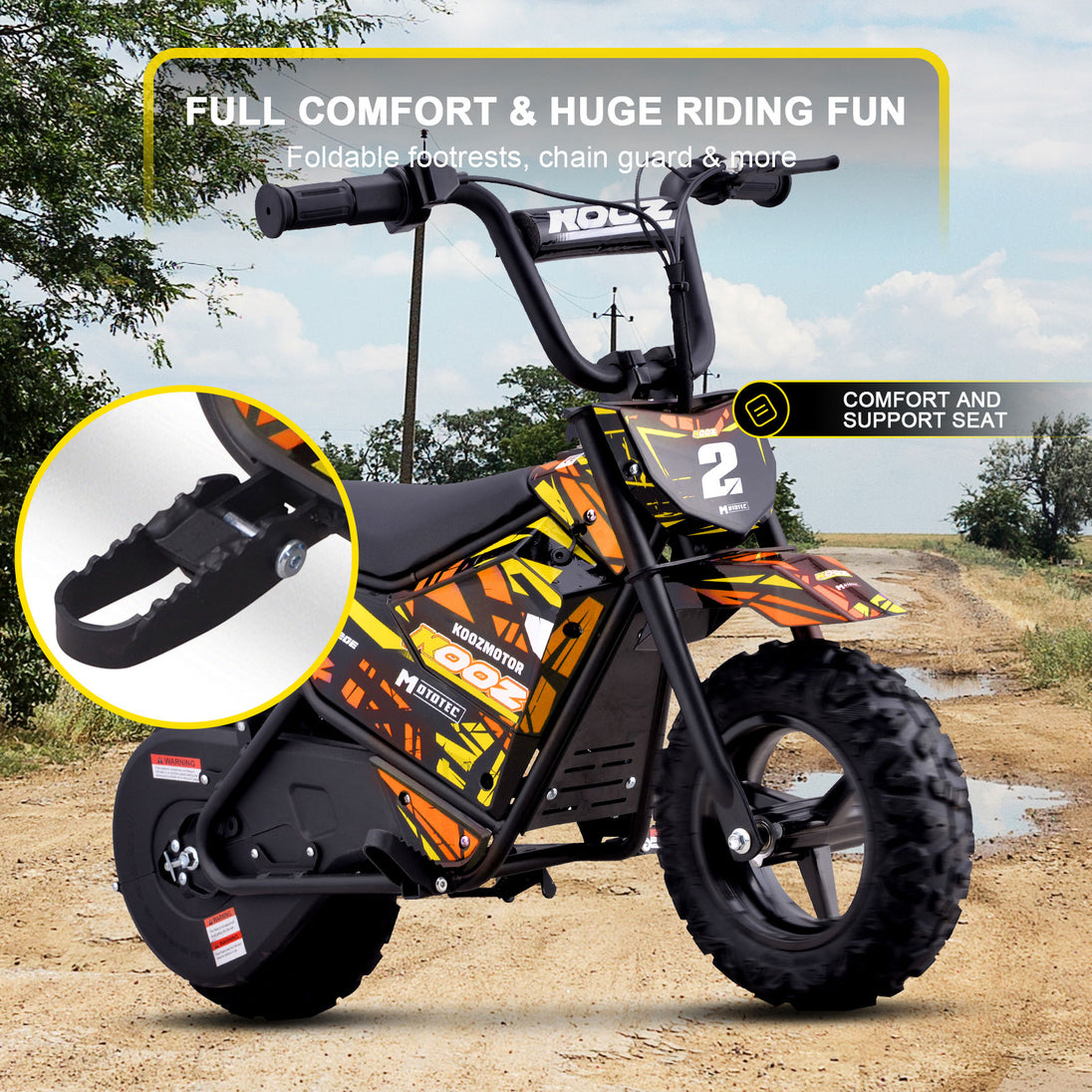 MotoTec 24v 250w (HP120E) Electric Powered Mini Bike Orange - Image 5