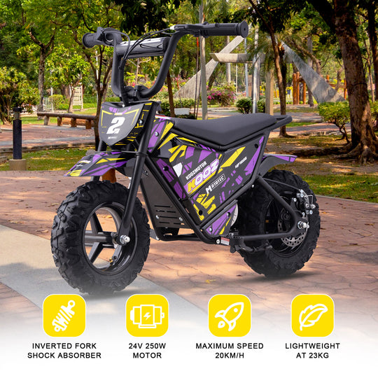 MotoTec 24v 250w (HP120E) Electric Powered Mini Bike Purple - Image 2