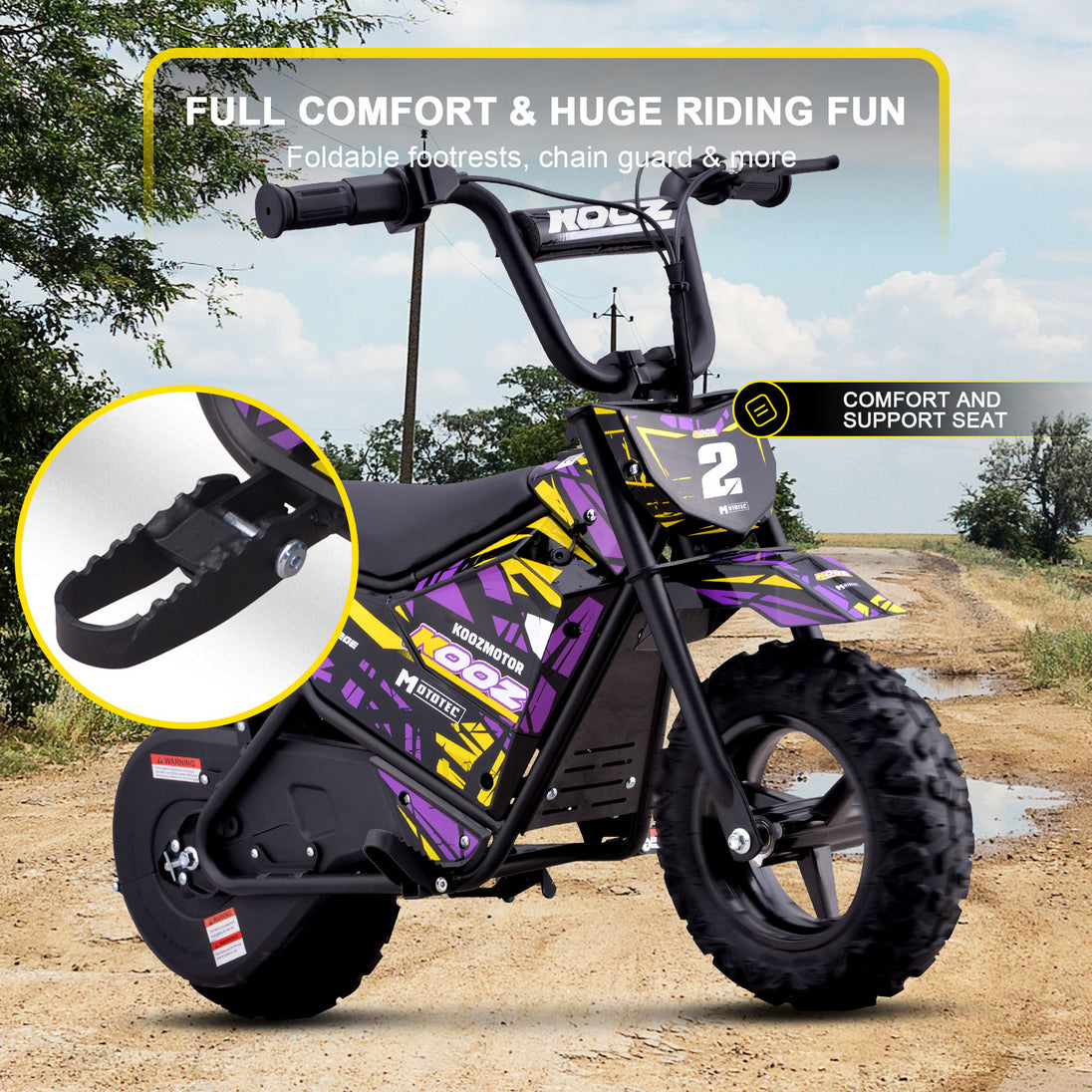 MotoTec 24v 250w (HP120E) Electric Powered Mini Bike Purple - Image 5