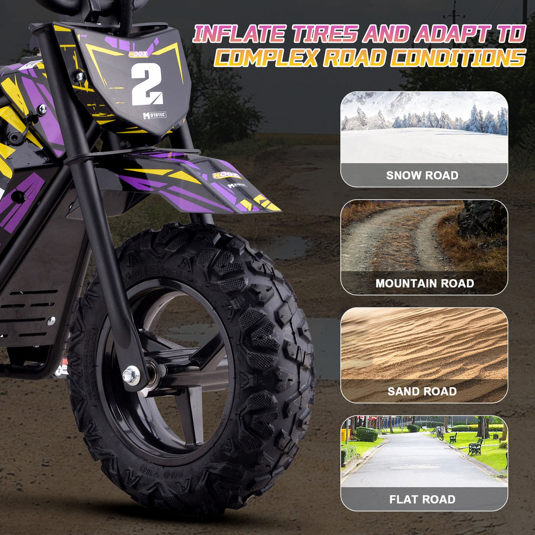 MotoTec 24v 250w (HP120E) Electric Powered Mini Bike Purple - Image 6