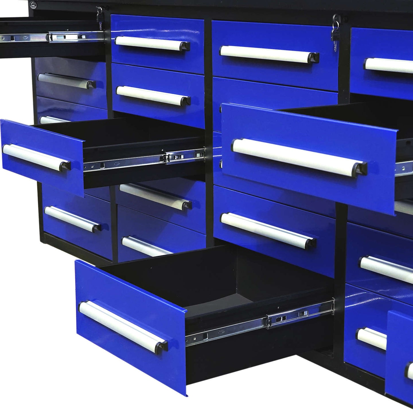 Chery Industrial 10ft 25-Drawer Storage Workbench with Wheels