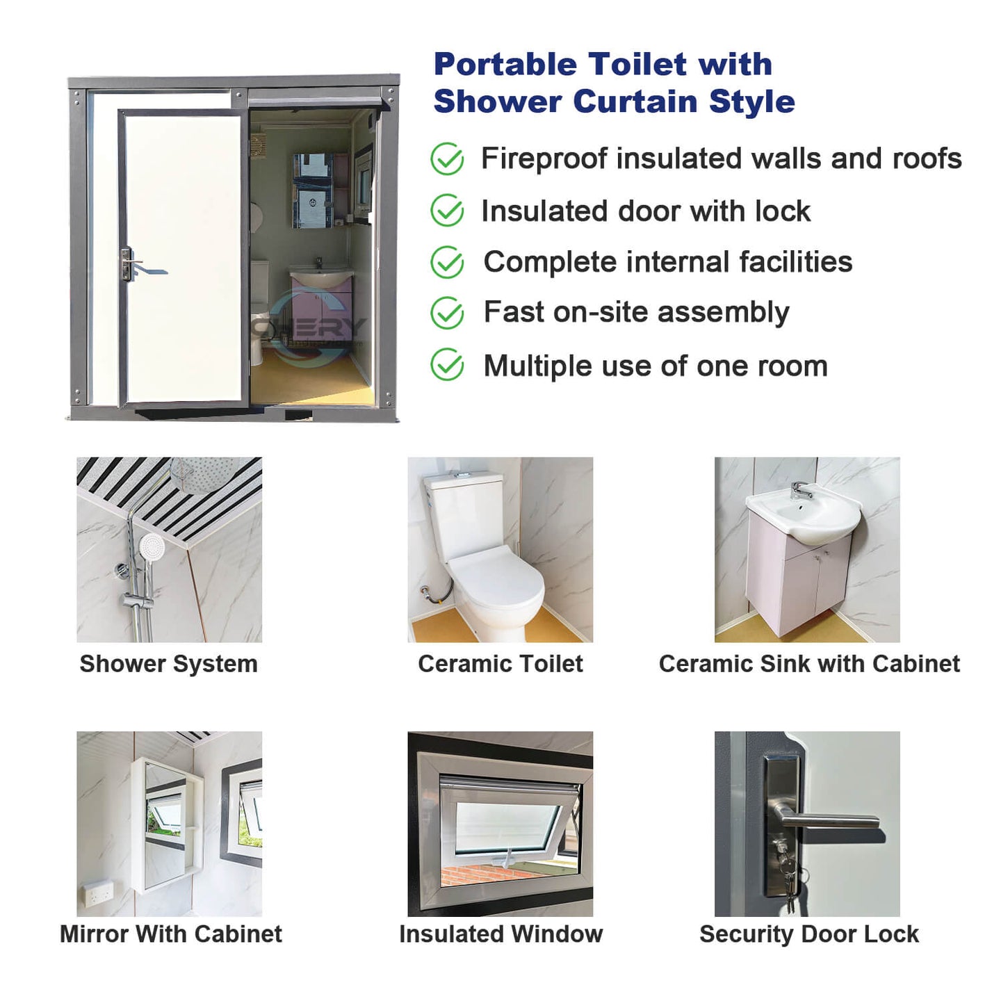 Chery Industrial Portable Toilet with Shower Curtain Style