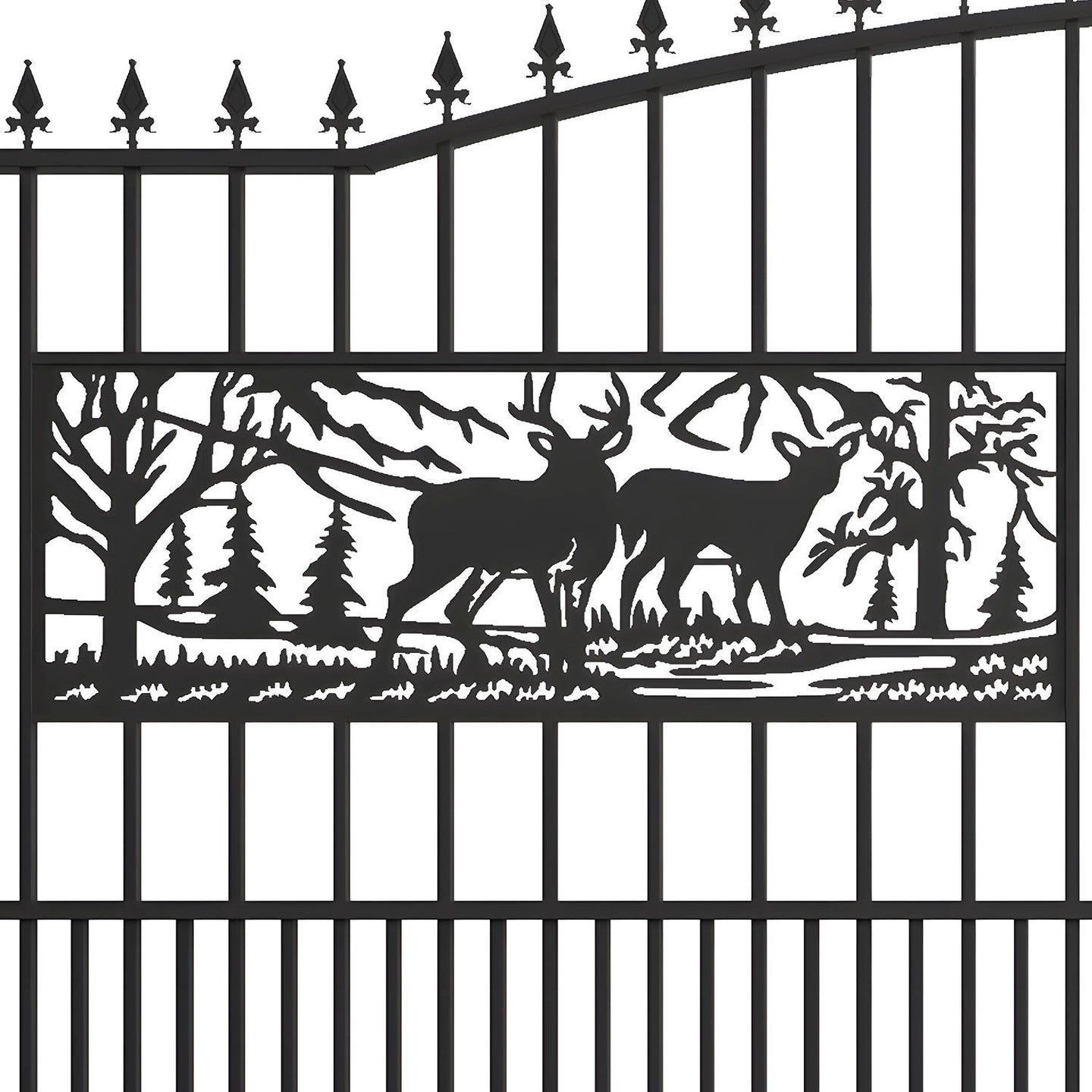 Chery Industrial 20x7 ft Steel Dual Swing Driveway Gate with Rectangular Deer Pattern