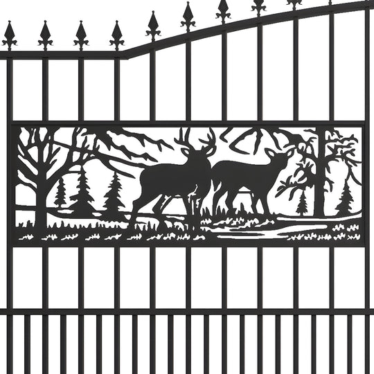 Chery Industrial 20x7 ft Steel Dual Swing Driveway Gate with Rectangular Deer Pattern