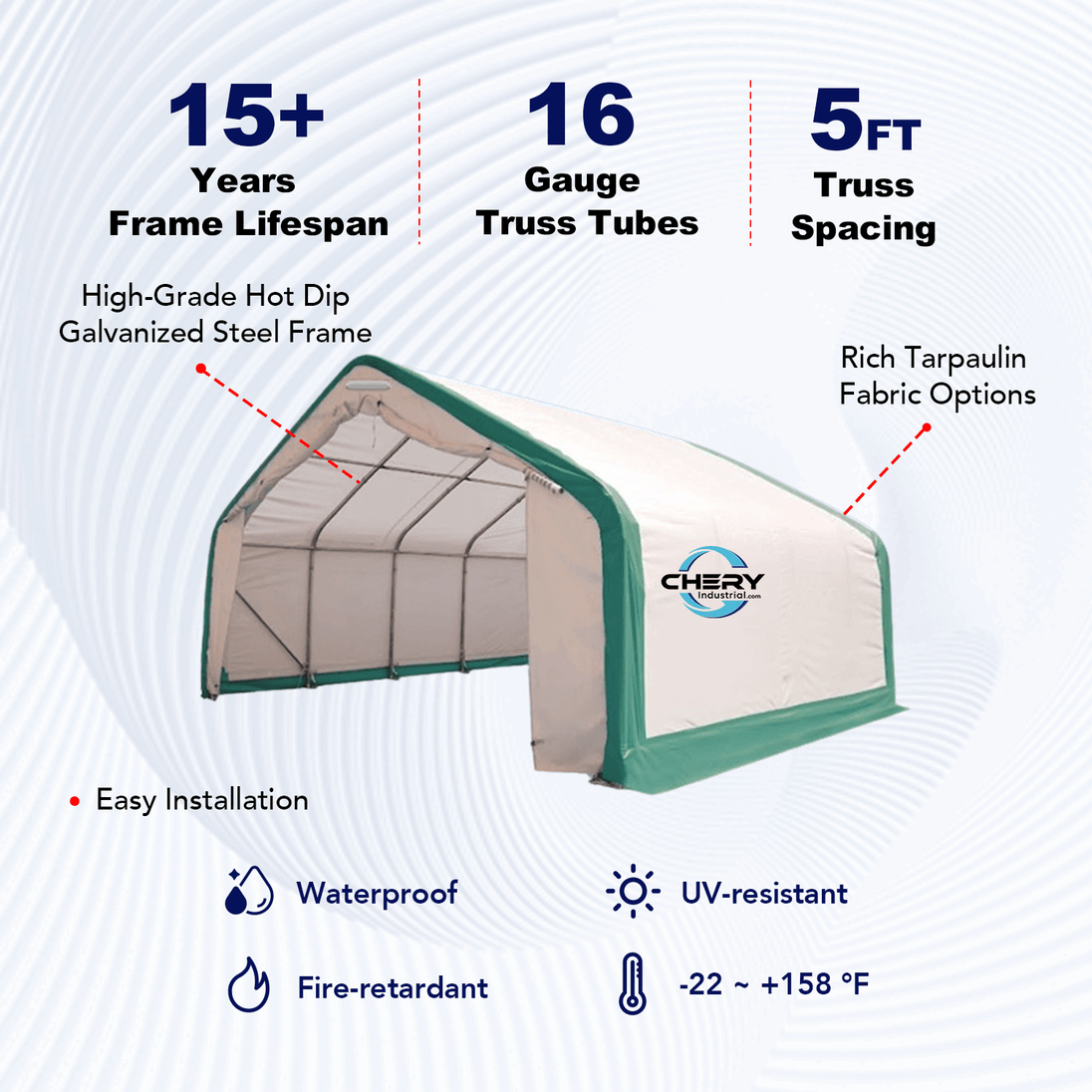 Chery Industrial W20'xL20'xH12' Single Truss Storage Shelter