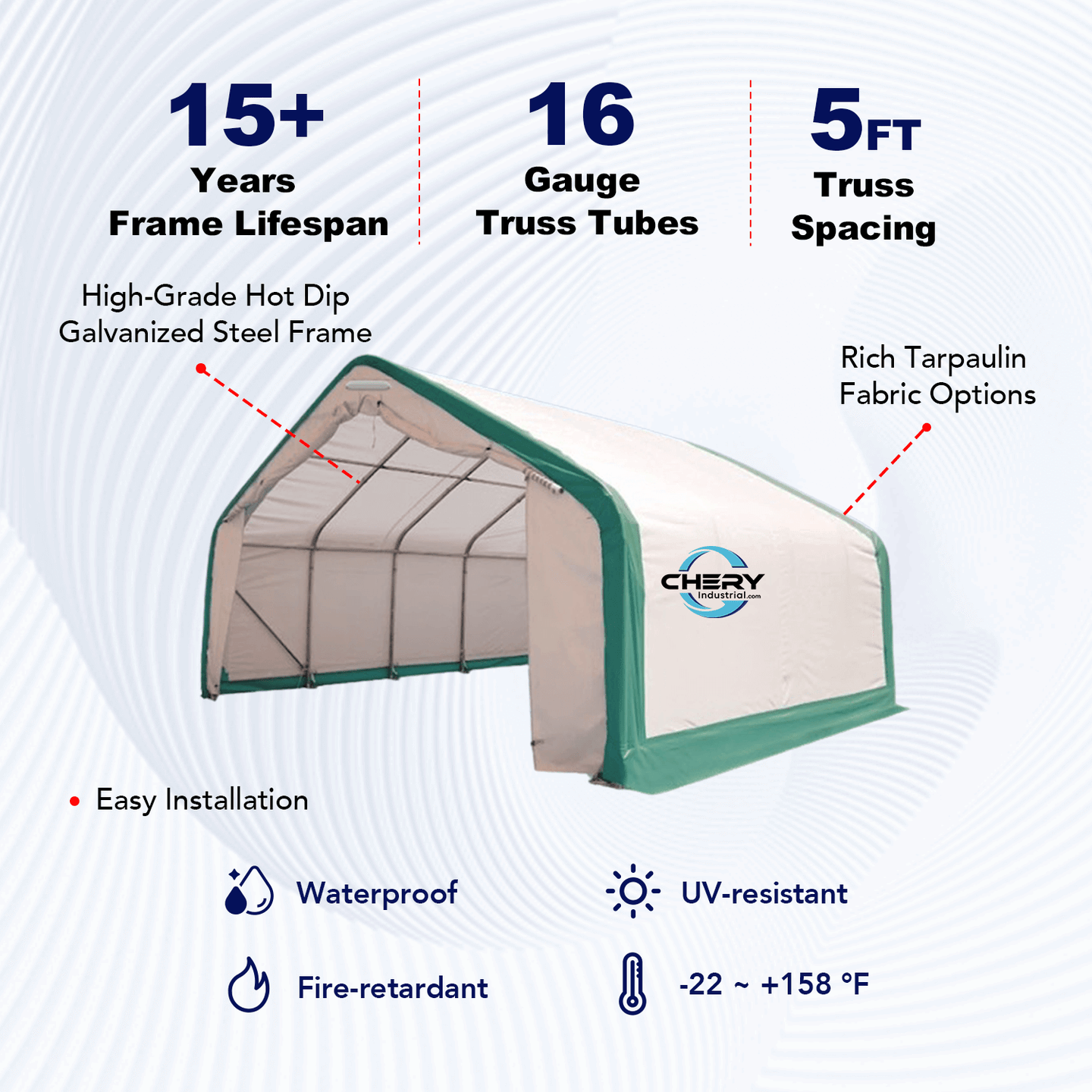 Chery Industrial W20'xL20'xH12' Single Truss Storage Shelter