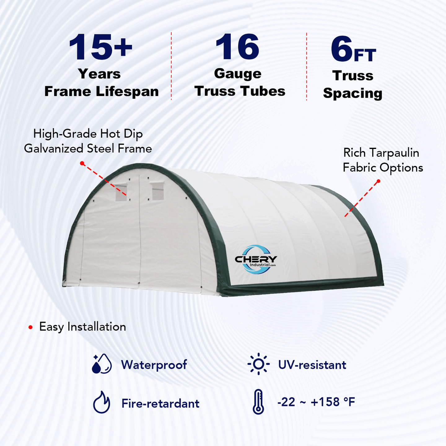 Chery Industrial W20'xL42'xH12' Single Truss Arch Storage Shelter