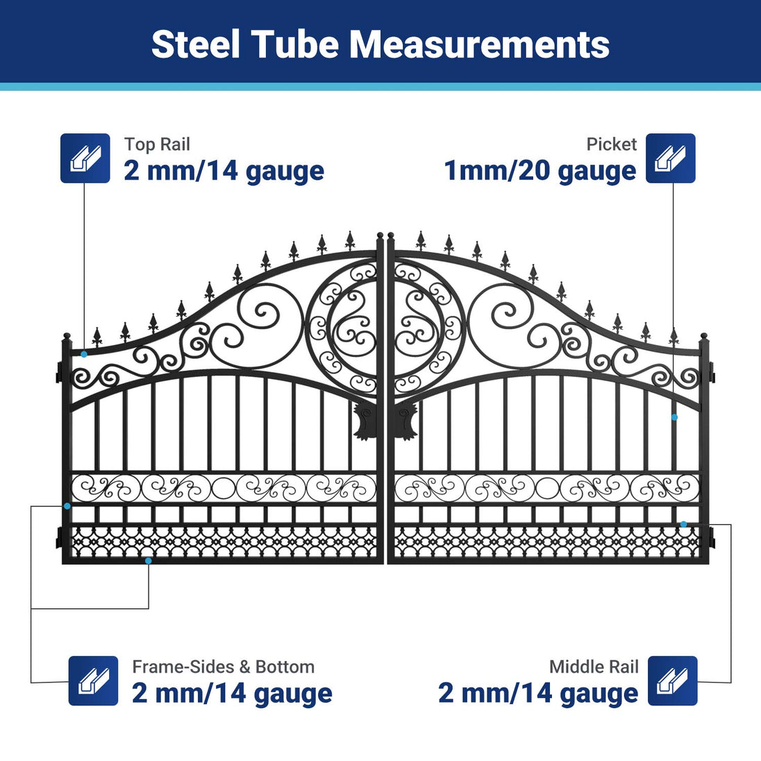 Chery Industrial 14x8 ft Steel Dual Swing Driveway Gate-European Style