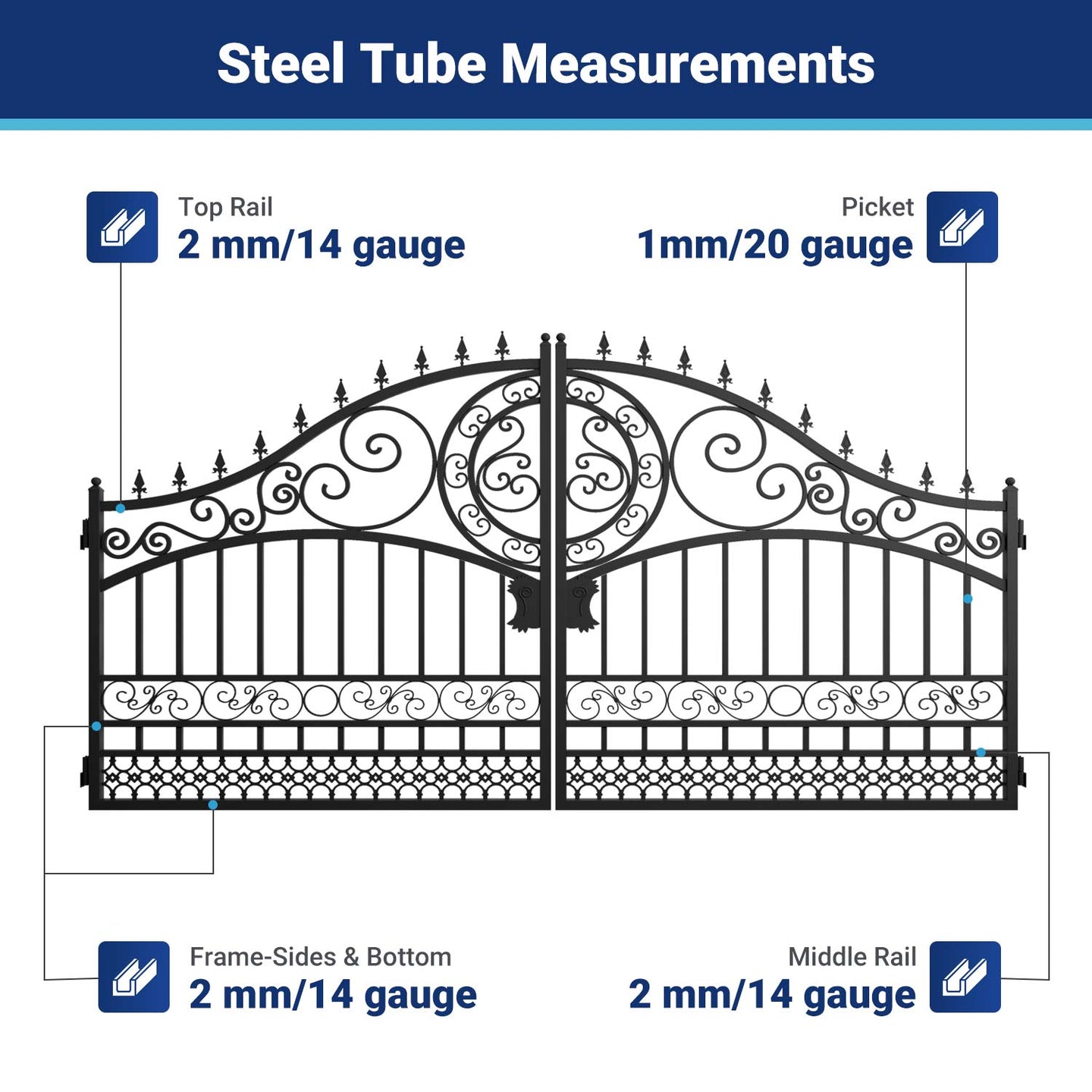 Chery Industrial 14x8 ft Steel Dual Swing Driveway Gate-European Style
