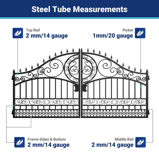 Chery Industrial 14x8 ft Steel Dual Swing Driveway Gate-European Style
