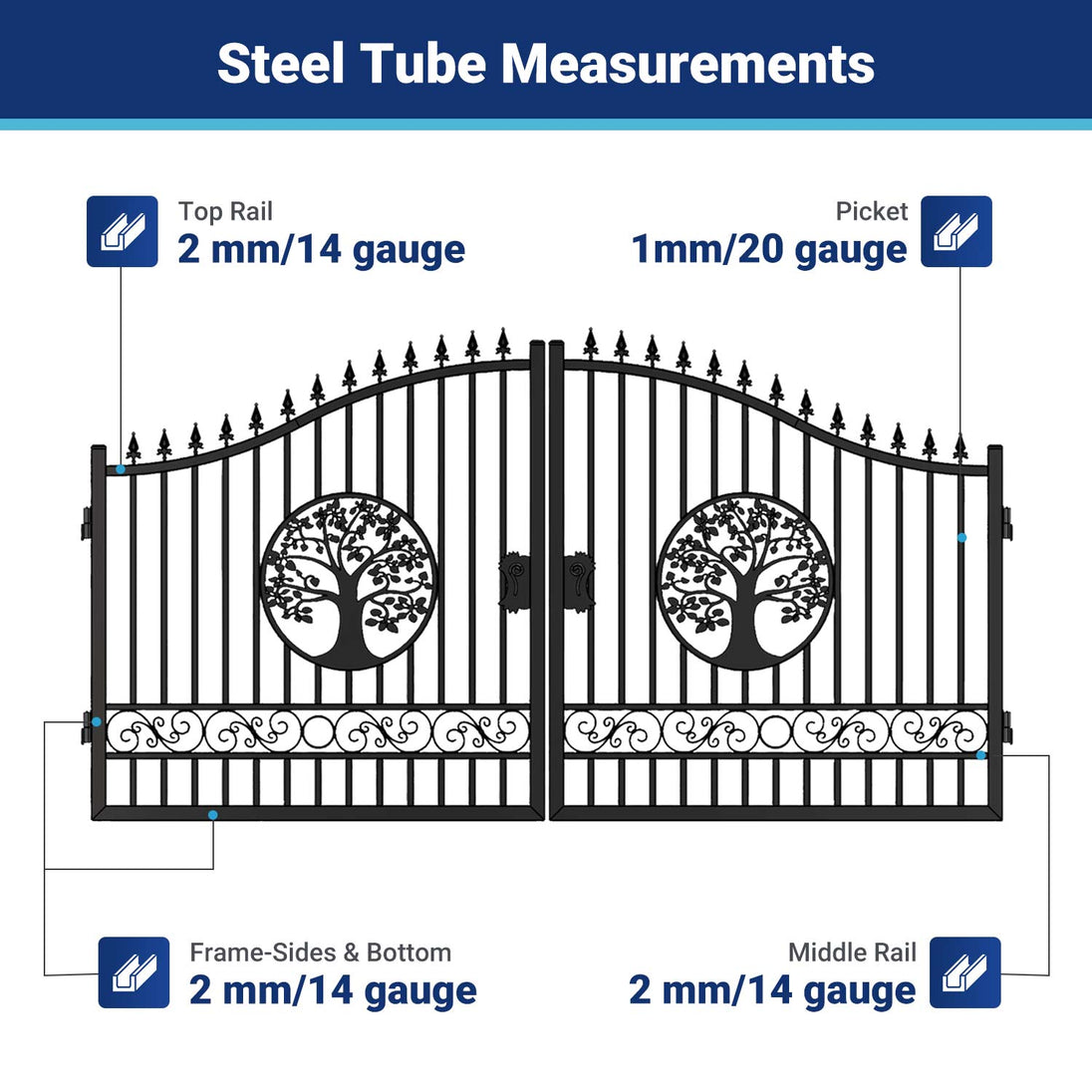 Chery Industrial 14x8 ft Steel Dual Swing Driveway Gate with Wider Goalposts