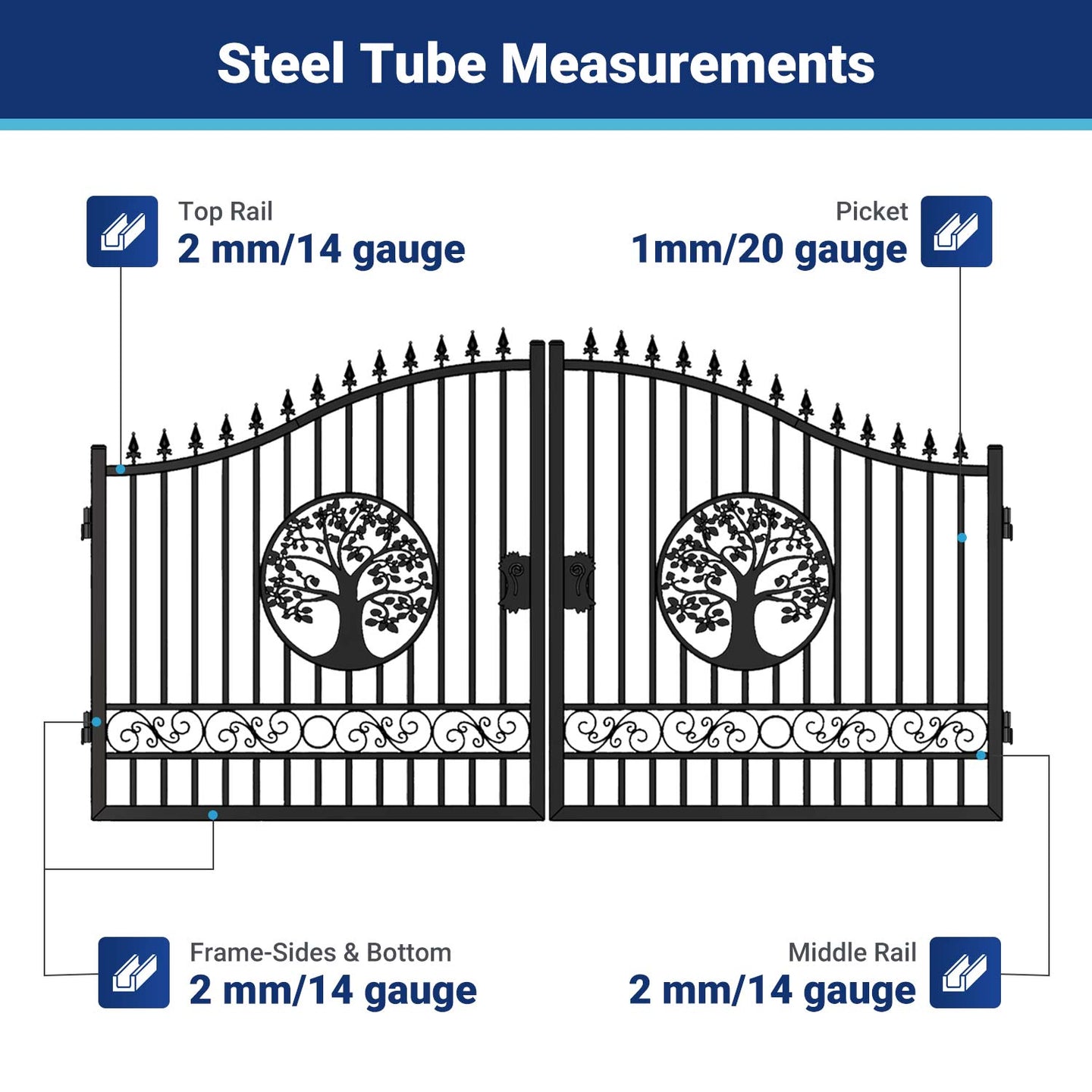Chery Industrial 14x8 ft Steel Dual Swing Driveway Gate with Wider Goalposts