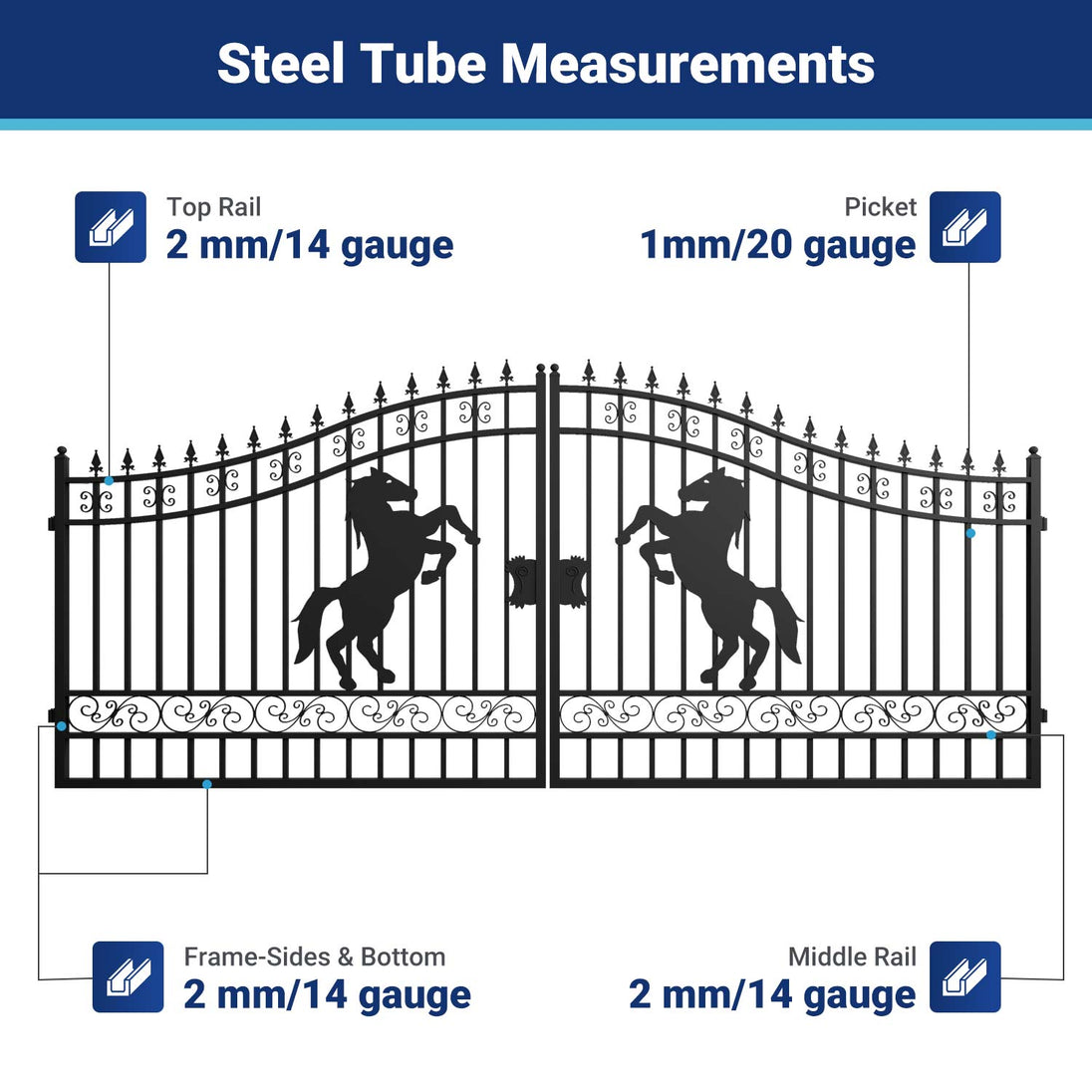 Chery Industrial 16x8 ft Steel Dual Swing Driveway Gate with Horse Pattern