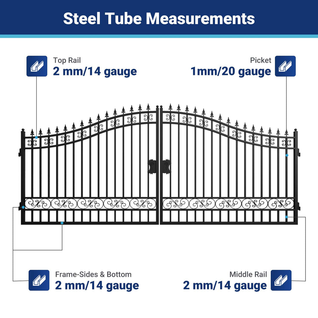 Chery Industrial 16x8 ft Steel Dual Swing Driveway Gate