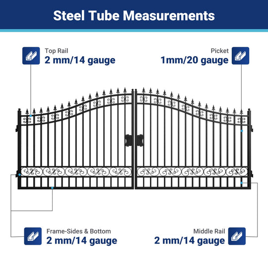 Chery Industrial 16x8 ft Steel Dual Swing Driveway Gate