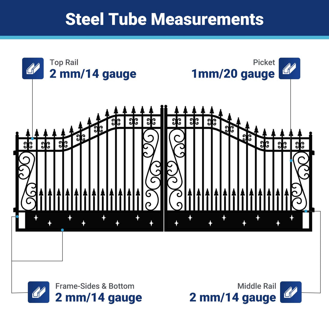 Chery Industrial 18x8 ft Steel Dual Swing Driveway Gate