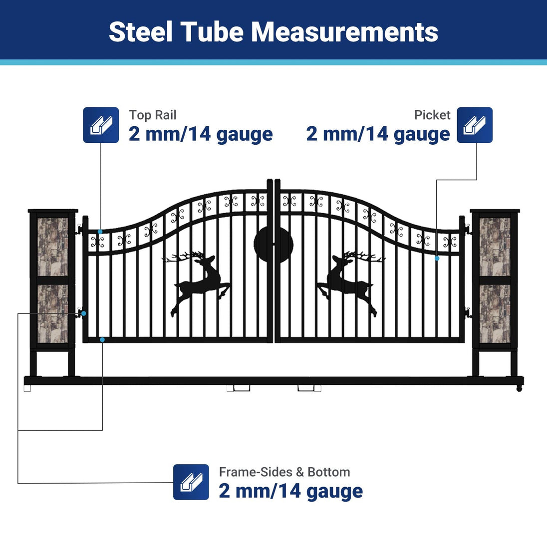 Chery Industrial 20x8 ft Dual Swing Driveway Gate with Ornamental Posts