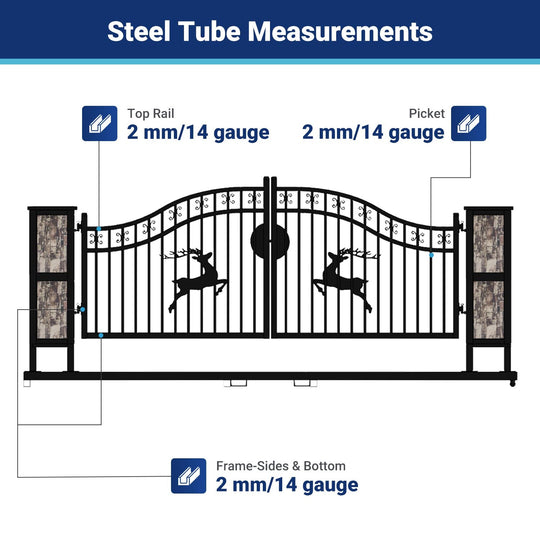 Chery Industrial 20x8 ft Dual Swing Driveway Gate with Ornamental Posts