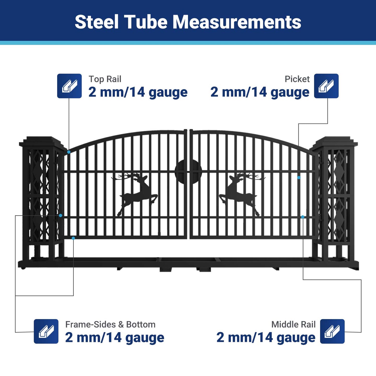 Chery Industrial 20x8 ft Dual Swing Driveway Gate with Ornamental Posts