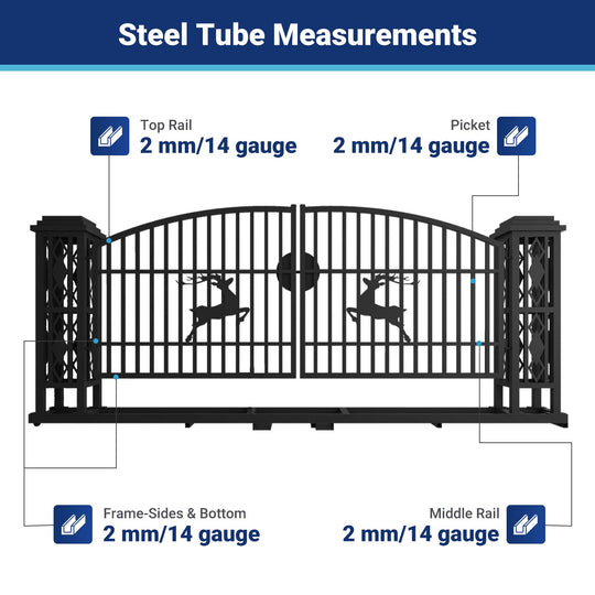 Chery Industrial 20x8 ft Dual Swing Driveway Gate with Ornamental Posts