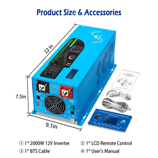 SUNGOLD POWER | 2000W DC 12V Pure Sine Wave Inverter With Charger | LFP2K12V120VSG