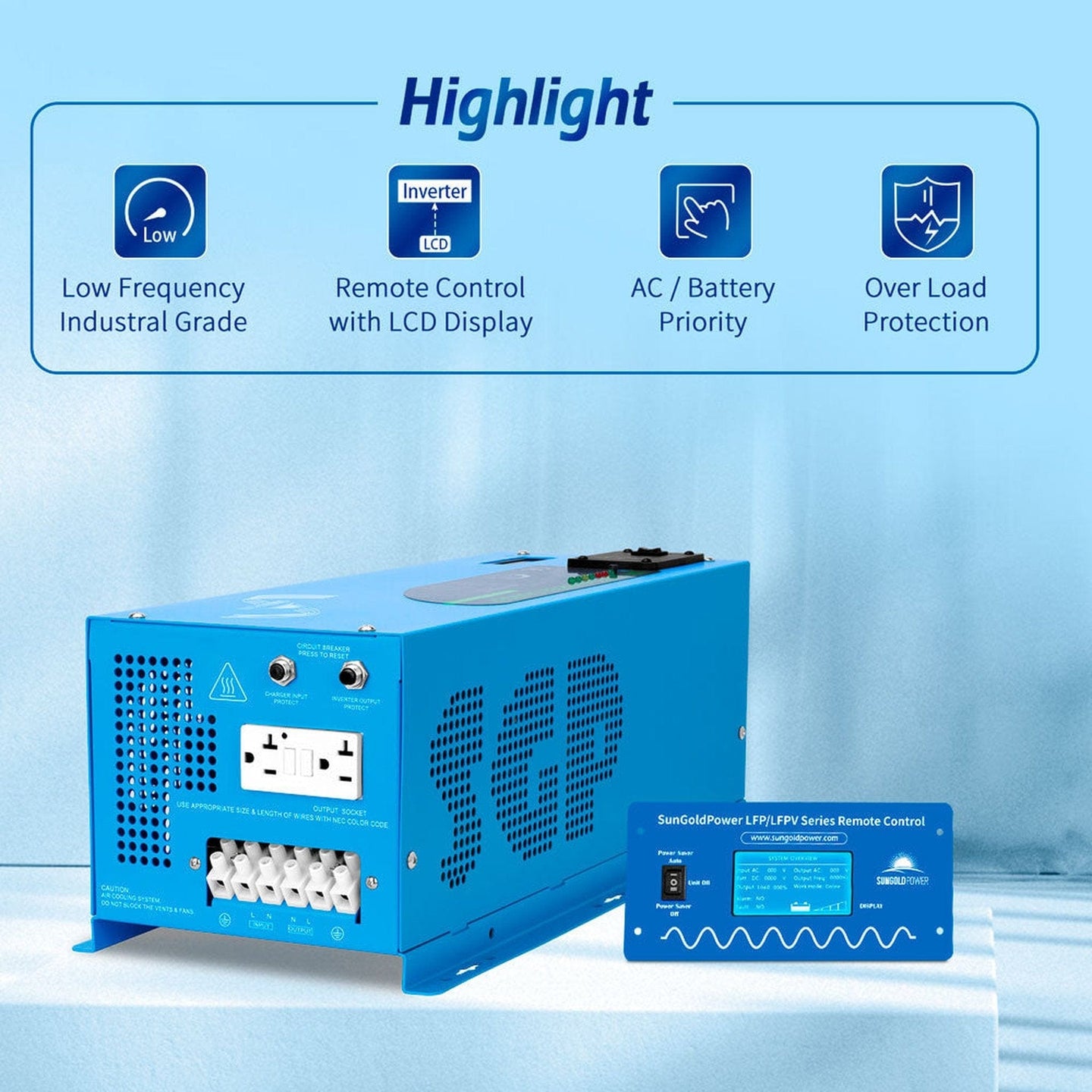 SUNGOLD POWER | 2000W DC 12V Pure Sine Wave Inverter With Charger | LFP2K12V120VSG