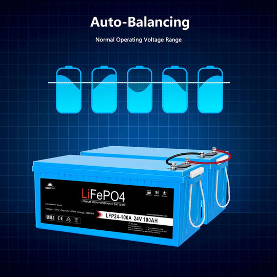 SunGold Power | 24V 100Ah LiFePo4 Deep Cycle Lithium Battery Bluetooth / Self-Heating / IP65 | LFP24-100Ax2 | 2 Units