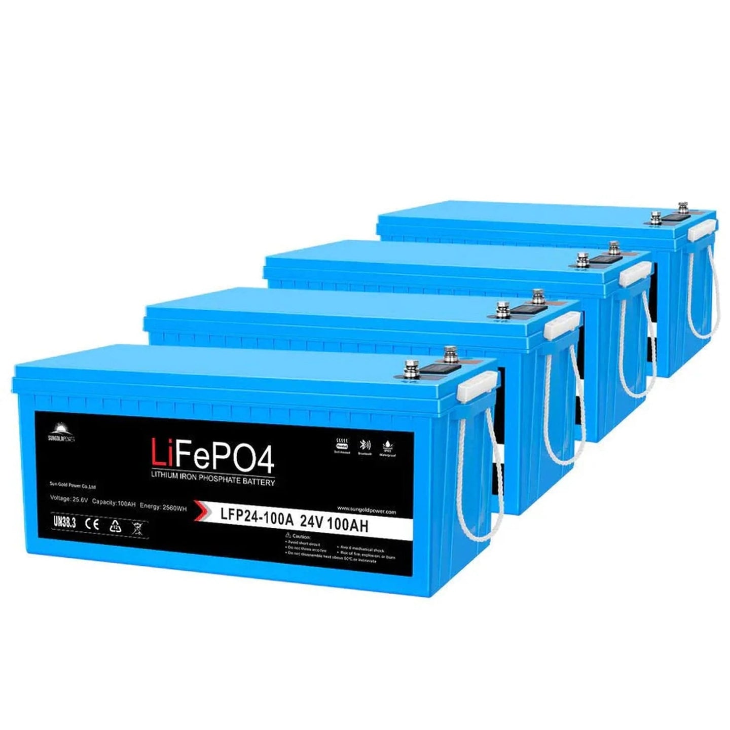 SunGold Power | 24V 100Ah LiFePo4 Deep Cycle Lithium Battery Bluetooth / Self-Heating / IP65 | LFP24-100Ax2 | 2 Units
