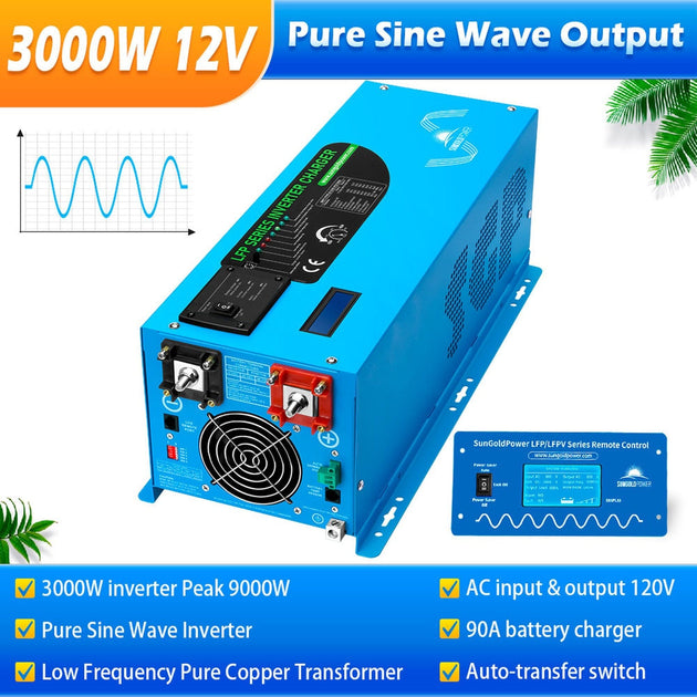 SUNGOLD POWER | 3000W DC 12V Pure Sine Wave Inverter With Charger | LFP3K12V120VSG