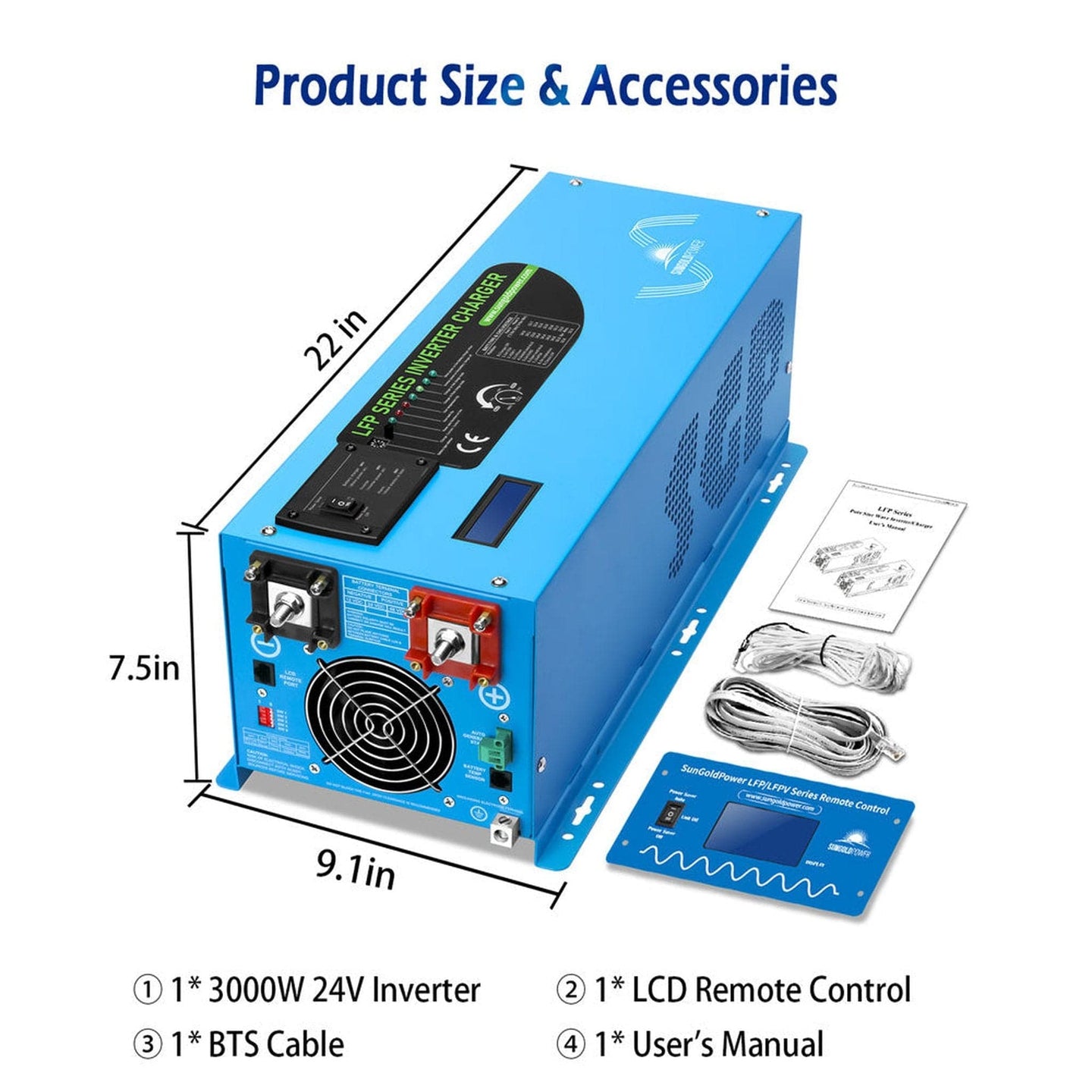 SUNGOLD POWER | 3000W DC 24V Pure Sine Wave Inverter With Charger | LFP3K24V120VSG
