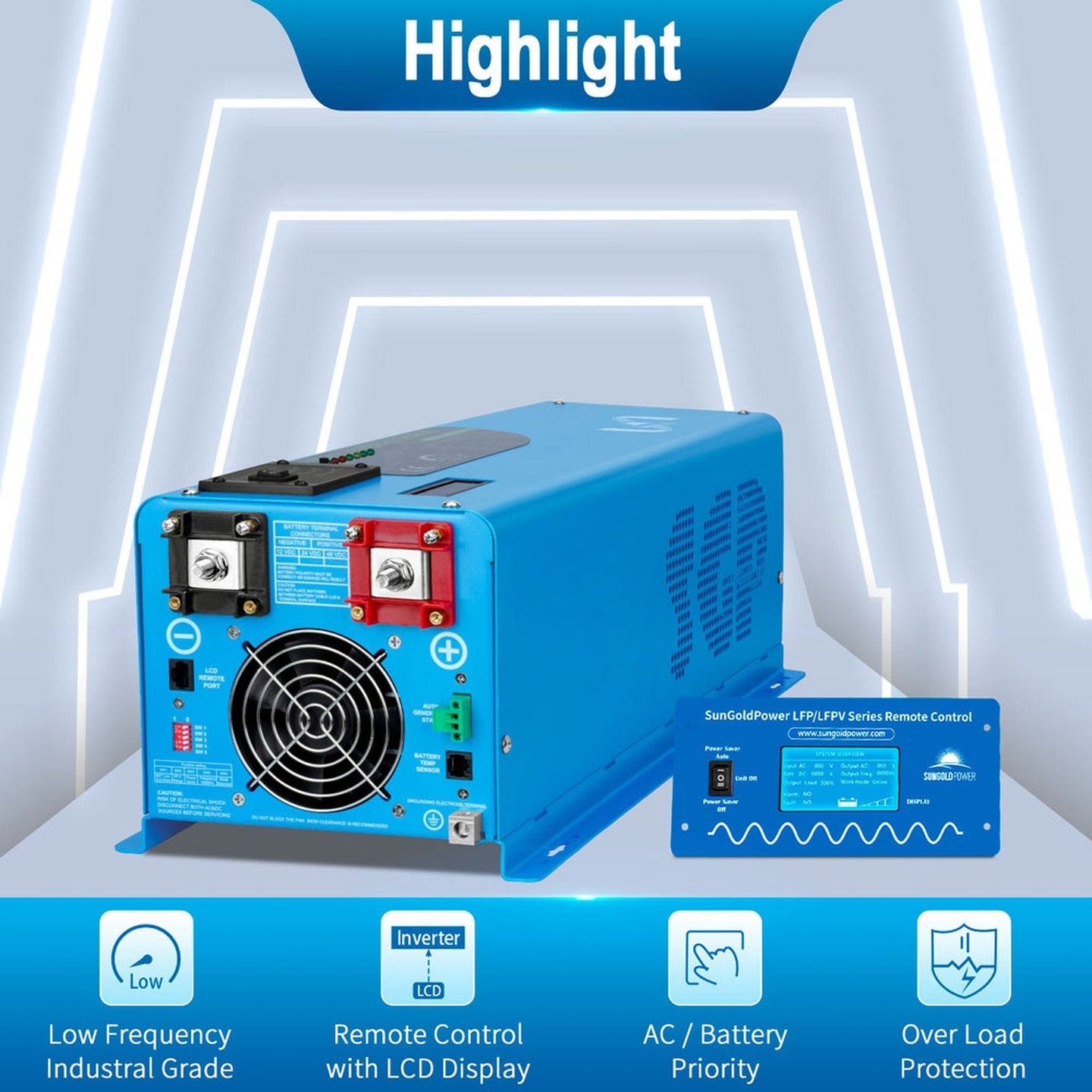SunGold Power | 4000W DC 24V Pure Sine Wave Inverter With Charger | LFP4K24V120VSG+2*LFP24-100A | 2 X LFP24-100A [5.12KWH]