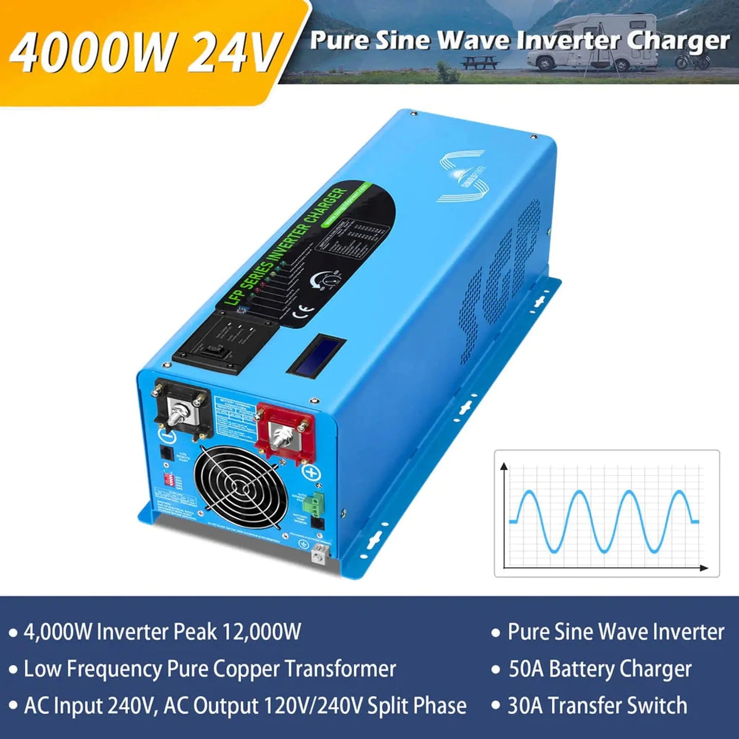 SUNGOLD POWER | 4000W DC 48V Split Phase Pure Sine Wave Inverter With Charger UL1741 Standard | LFP4K48V230VSP