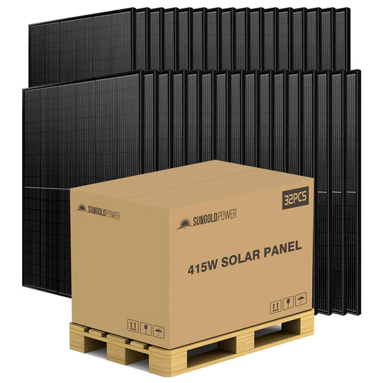 SunGold Power | 415W MONO BLACK PERC SOLAR PANEL FULL PALLET (32 PANELS) UL 61730 CEC Listed | SG415WMx32