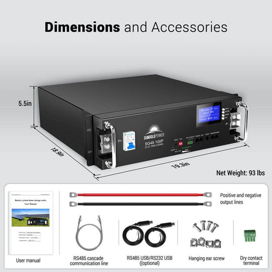 SUNGOLDPOWER | 48V 100AH Server Rack LiFePO4 Lithium Battery SG48100P UL1973  UL9540A | SG48100P | 1 unit