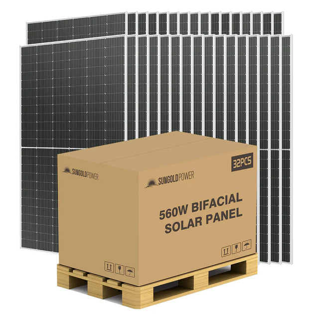 SunGold Power | 560 WATT Bifacial N-Type SOLAR PANEL FULL PALLET (32 PANELS) | SG560WBGx32