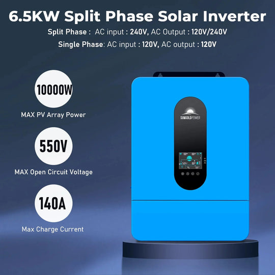 SunGold Power | 6.5KW 48V Split Phase Solar Inverter SPH6548P | SPH6548P+SG48200T | SG48200T [10.24kwh]