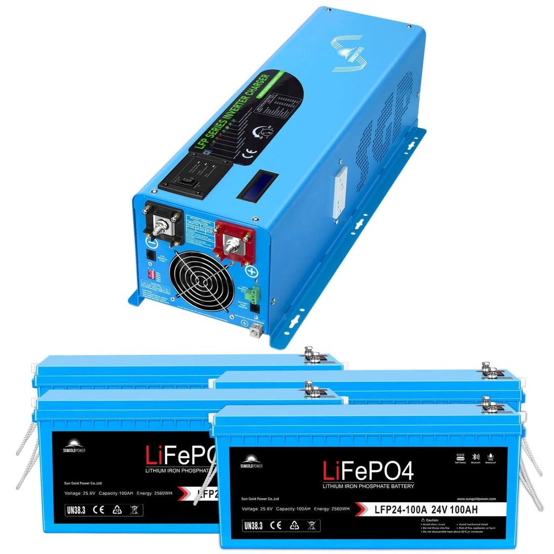 SunGold Power | 6000W DC 24V/ 48V Split Phase Pure Sine Wave Inverter With Charger | LFP6K24V240VSP+4*LFP24-100A | 6KW 24V Inverter+ 4*24V 100AH Battery