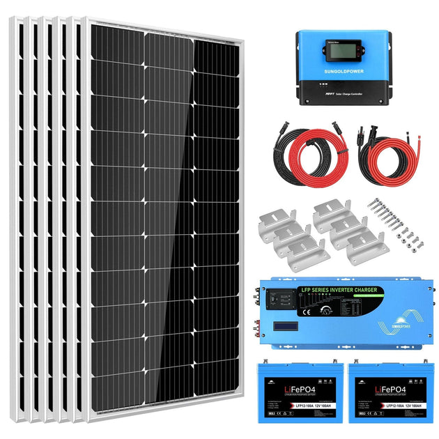 SunGold Power | Off Grid Solar Kit 3000W Inverter 12VDC 120V Output | SGK-PRO3100ah | 2X 100AH Lithuim Battery