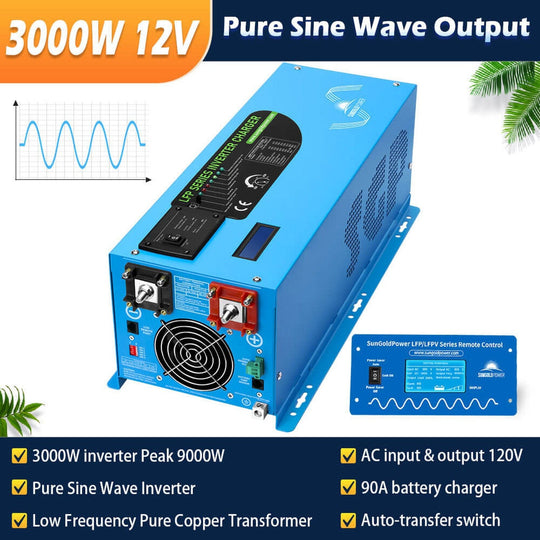 SunGold Power | Off Grid Solar Kit 3000W Inverter 12VDC 120V Output | SGK-PRO3200ah | 2 X 200AH Lithuim Battery