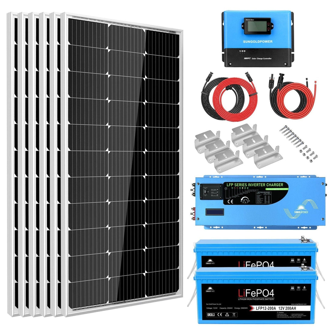 SunGold Power | Off Grid Solar Kit 3000W Inverter 12VDC 120V Output | SGK-PRO3200ah | 2 X 200AH Lithuim Battery
